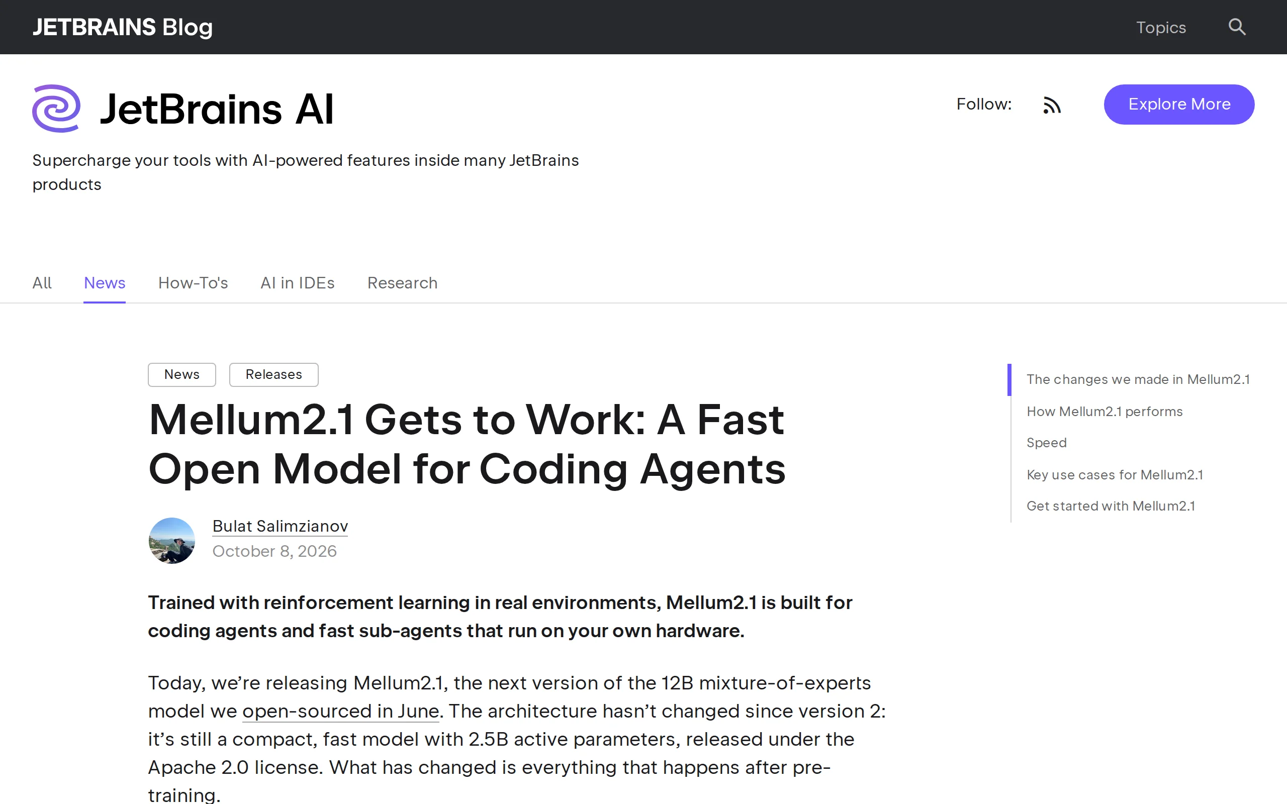 In-Depth Review of Mellum2.1: A Technological Leap in JetBrains' Open-Source Agentic Coding Model official screenshot