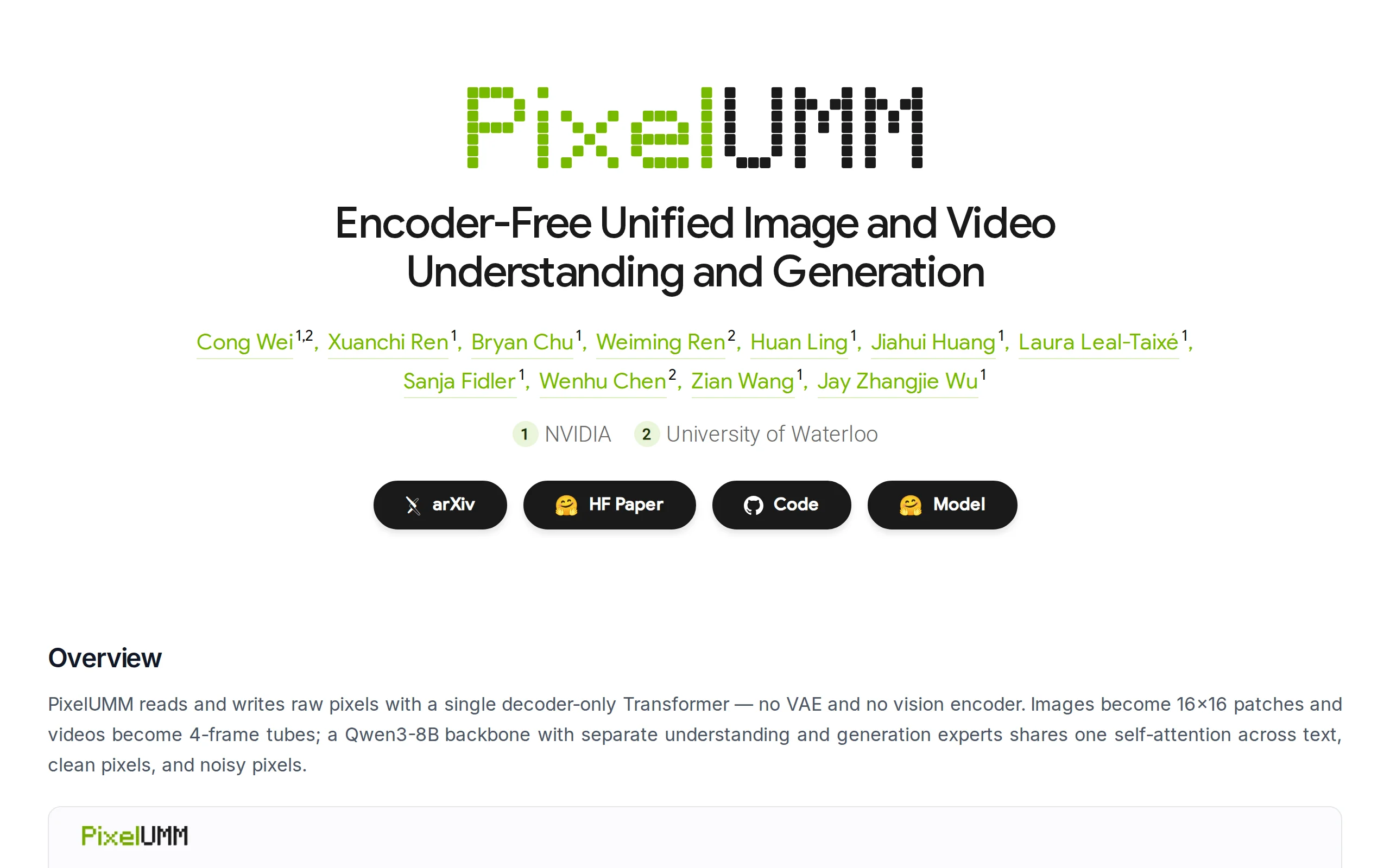In-Depth Review of PixelUMM: NVIDIA and the University of Waterloo's Encoder-Free Unified Multimodal Model official screenshot