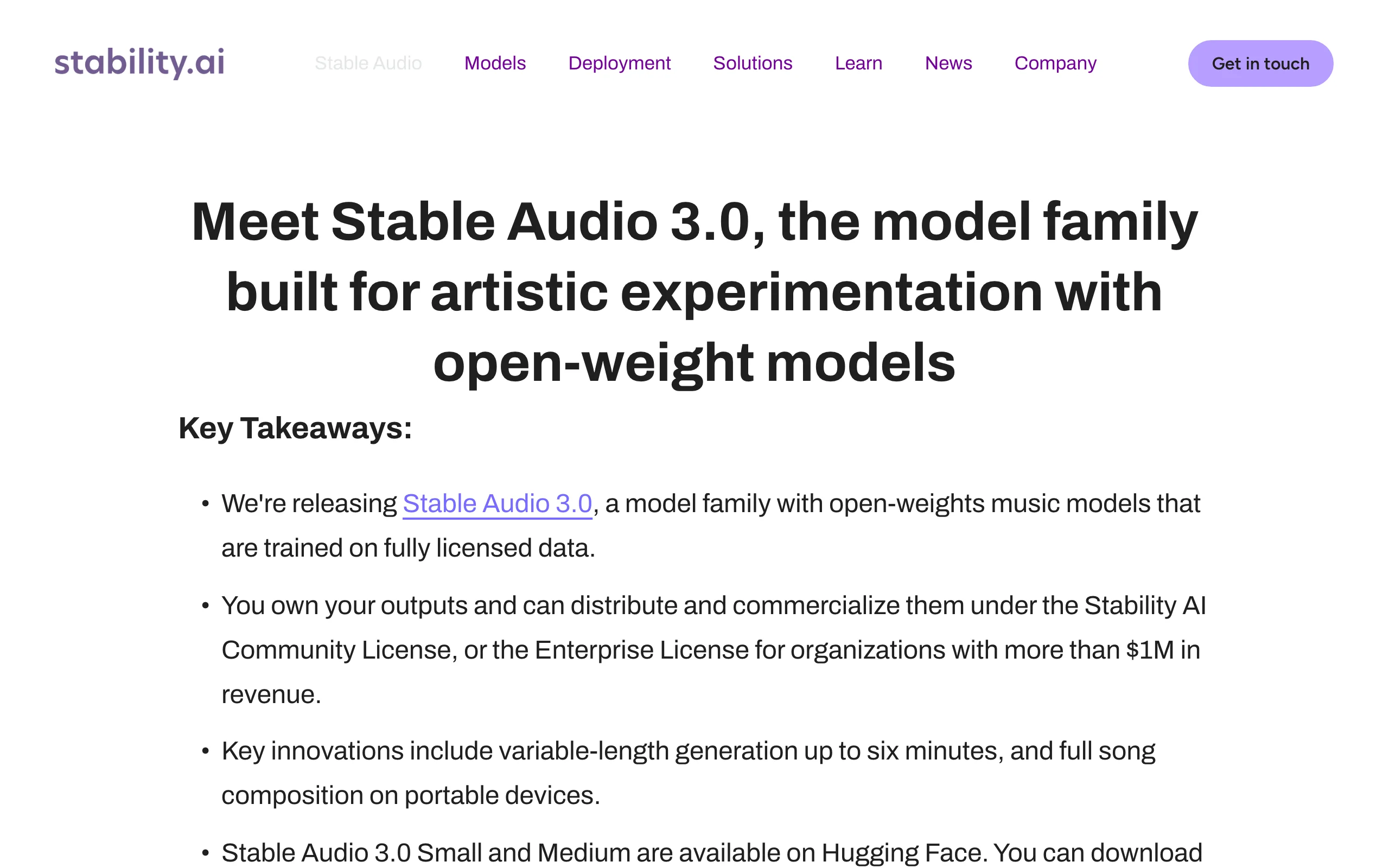 Stable Audio 3 – Stability AI's Open-Source Audio Generation Model Series official screenshot