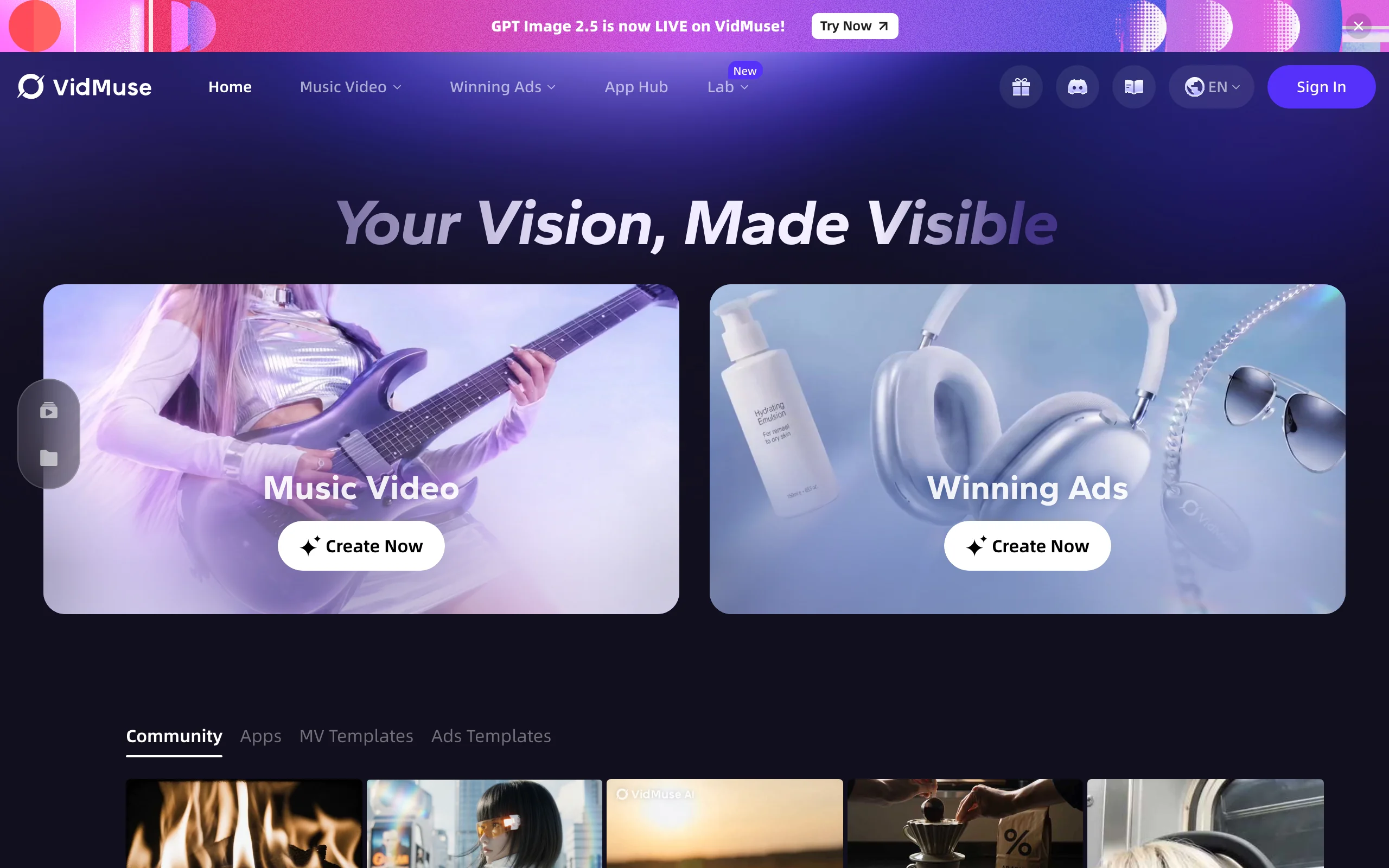 VidMuse – Sand.ai 推出的 AI 音乐视频 Agent 官方截图